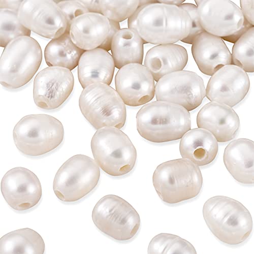 PandaHall 100 Stück natürliche Süßwasser-Zuchtperlen 7~8 mm ovale Form Muschelfarbe Perlen lose Perlen für Halskette Armband Schmuck Handwerk von PandaHall