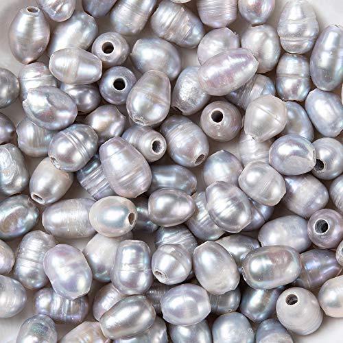 PandaHall 100 Stück natürliche Süßwasser-Zuchtperlen, 7 ~ 8 mm, ovale Form, graue Perlen, lose Perlen für Halskette, Armband, Schmuckherstellung von PandaHall