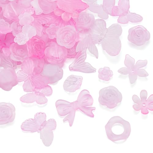 PandaHall 100 g rosa sortierte Acrylperlen, gefrostete Blumen-Perlenkappen, Schleife, Schmetterling, Blatt, ästhetische Bastelperlen, Großpackung für DIY-Armbänder, Halsketten, Ohrringe, von PandaHall