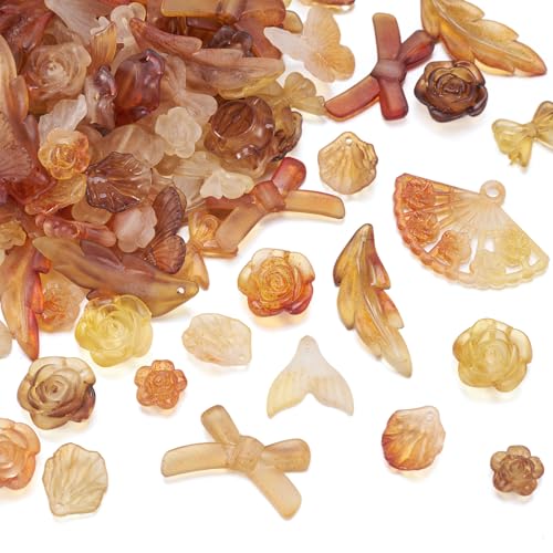PandaHall 100 g sortierte Acrylperlen, mattiert, Blume, Schleife, Schmetterling, Blatt, matt, ästhetische Bastelperlen, Großpackung für DIY-Armbänder, Halsketten, Ohrringe, Schmuckherstellung von PandaHall