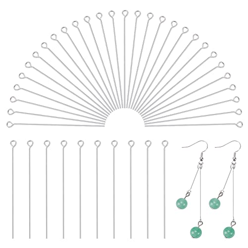 PandaHall 100 stück 50mm Edelstahl eyepins, Metall schmuck armaturen, pin: 0,6mm, Loch: 2mm von PH PandaHall