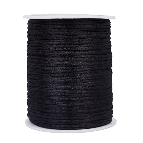 PandaHall 100m/106 Yard Rattail Satinschnüre 2 mm Schwarze Seidenschnur Seidige Kordel Dekorative Bastelschnur Für Chinesische Knoten Makramee Trimmen Schmuck Machen Traumfänger Braid Hair von PH PandaHall