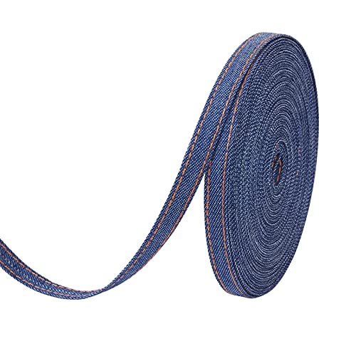 PandaHall 11 Meter Stitch Denim Band 10 mm Jeans gemustert Ripsband Marine Blau Layering Stoff Jeans Schleifen Band für Haarspangen Zubehör Geschenkverpackungen und Nähen von PH PandaHall