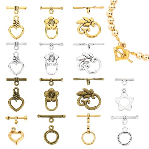 PandaHall 120 Sets 15 Stile Kippverschluss, T-Bar-Verschlussverschlüsse IQ-Kippverschlüsse Blumenherzverschlüsse Ergebnisse für die Schmuckherstellung von Halskettenarmbändern von PH PandaHall