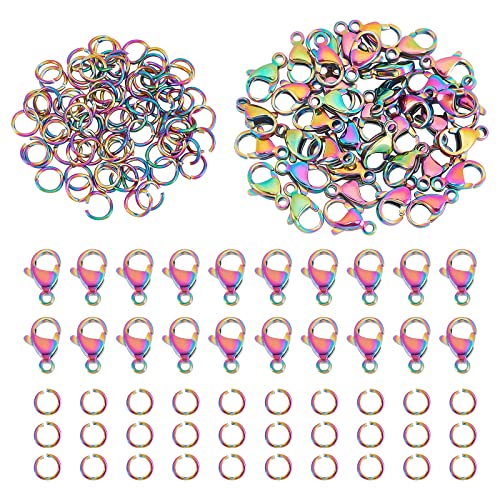 PandaHall 120 Stück Karabinerverschlüsse Mit Offenen Biegeringen Regenbogenfarbe Schmuck Verschlusshaken 304 Edelstahl 80 Stück 6 mm Geätzte O Ringe 20 Gauge Für Ohrring Armband Halskette PandaHall 120 Stück Karabinerverschlüsse Mit Offenen Biegeringen Regenbogenfarbe Schmuck Verschlusshaken 304 Edelstahl 80 Stück 6 mm Geätzte O Ringe 20 Gauge Für Ohrring Armband Halskette von PH PandaHall