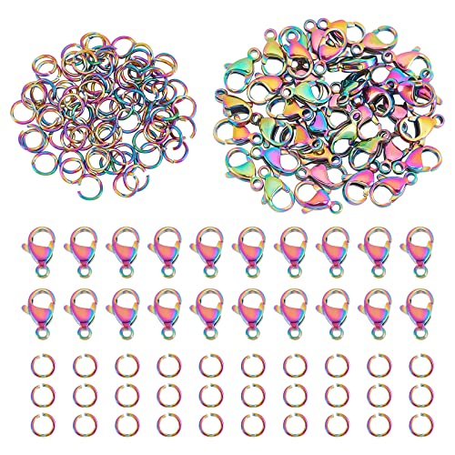 PandaHall 120 Stück Karabinerverschlüsse Mit Offenen Biegeringen Regenbogenfarbe Schmuck Verschlusshaken 304 Edelstahl 80 Stück 6 mm Geätzte O Ringe 20 Gauge Für Ohrring Armband Halskette von PH PandaHall