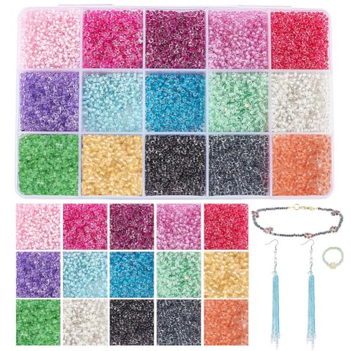 PandaHall 12000 Stück Glas-Rocailles 15 Farben Pony-Perlen 2mm Winzige Rocailles Transparente Silbergefütterte Rocailles Mini-Abstandsperlen Für Die Herstellung von Schmuck Halsketten, Armbändern von PH PandaHall