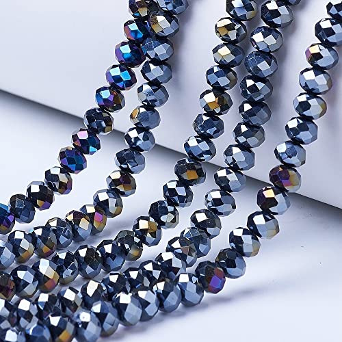 PandaHall 1300 Stück Briolette facettierte Rondelle Glasperlen 4 mm schwarz AB Farbe undurchsichtiges Glas kleine Abstandshalter Perlen für Armband, Halsketten, Ohrringe, Schmuckherstellung von PH PandaHall