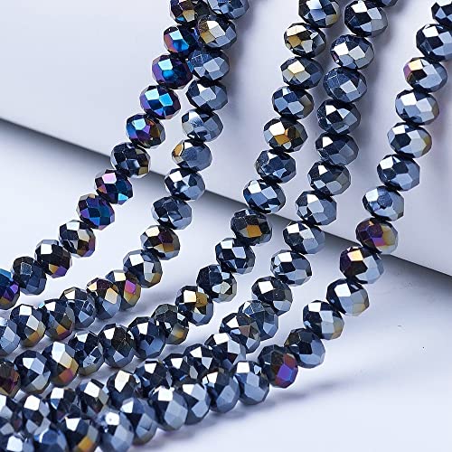 PandaHall 1300 Stück Briolette facettierte Rondelle Glasperlen 4 mm schwarz AB Farbe undurchsichtiges Glas kleine Abstandshalter Perlen für Armband, Halsketten, Ohrringe, Schmuckherstellung von PH PandaHall