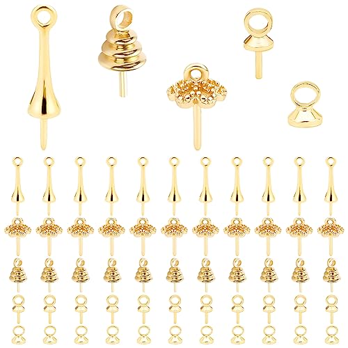 PandaHall 14 Karat Vergoldete Cup Pearl Screw 100pcs 5 Style Screw Eye Pin Peg Bail Golden Brass Pearl Cup Pendant Connector Für Charms Beads Ohrring Halskette Armband Schmuckherstellung von PH PandaHall