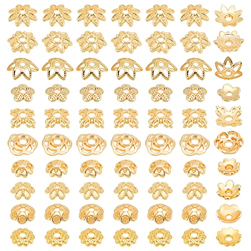 PandaHall 14K Gold Blumenperlenkappe 100 Stück 10 Arten Perlen Endkappen Messing Filigrane Metall Abstandshalter Perlen Kappen End Charm Kappen Für DIY Ohrringe Armbänder Halsketten Schmuck von PH PandaHall