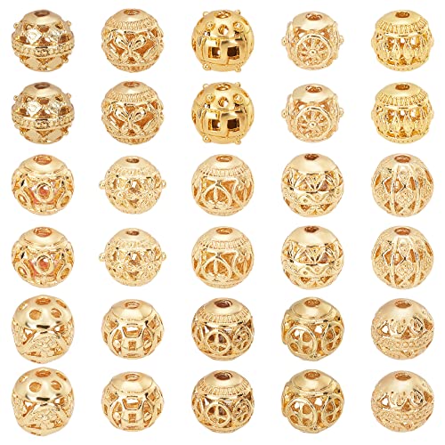 PandaHall 15 Stil 8mm Runde Abstandsperlen, 30 Stück 18K Vergoldete Legierung Hohle Perlen Metall Lose Distanzkugel Perlen für Armband Halskette Schmuckherstellung, Bohrung: 1.5~2mm PandaHall 15 Stil 8mm Runde Abstandsperlen, 30 Stück 18K Vergoldete Legierung Hohle Perlen Metall Lose Distanzkugel Perlen für Armband Halskette Schmuckherstellung, Bohrung: 1.5~2mm von PH PandaHall
