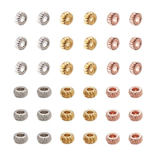 PandaHall 150 Stück Messing-Perlen, flach, rund, lose Perlen, Gold/Platin/Roségold, schicker Schliff, Metall-Stopperperlen für Halskette, Armband, Schmuckherstellung, 4 x 2 mm von PH PandaHall