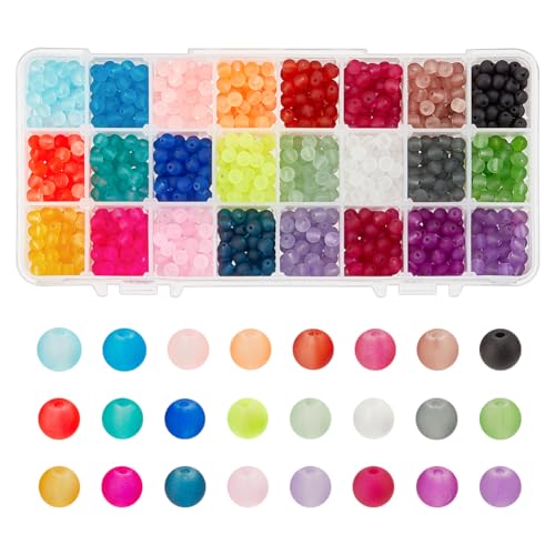 PandaHall 1560pcs 24 Farbe Glasperlen Bastelnperlen Milchglas Perlen für die Schmuckherstellung, 6mm Candy Farbe Frosted Perlen Bulk für die Halskette Armbänder Herstellung Schmuckherstellung von PH PandaHall