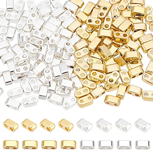 PandaHall 160 Stück 2 Loch Rocailles 24K Gold 925 Sterling Silber Plattierte Tila Perlen Mehrsträngige Verbindungsstücke Synthetische Hämatit Perlen Für Kordel Armbänder Halskette Schmuckherstellung von PH PandaHall