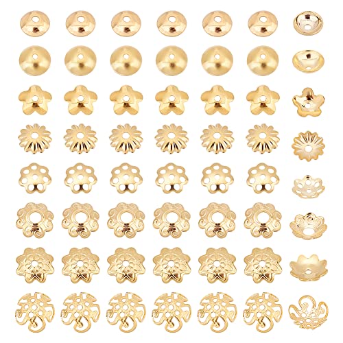 PandaHall 160Stk 8 Style Perlenkappen, 304 Edelstahl Perlenkappen Ends Spacer Beads Golden Edelstahl Perlenkappen Bails End Charm Bead Spacer Für DIY Schmuckherstellung Ohrringe Armbänder Supplies von PH PandaHall