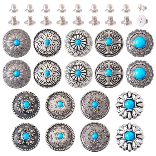 PandaHall 18 Sets Schraubverschluss Knopf Türkis Leder Nieten Schnalle Dekorative Nieten für Geldbörse Handtasche Schuhe Leder Handwerk Kleidung Gürtel von PandaHall
