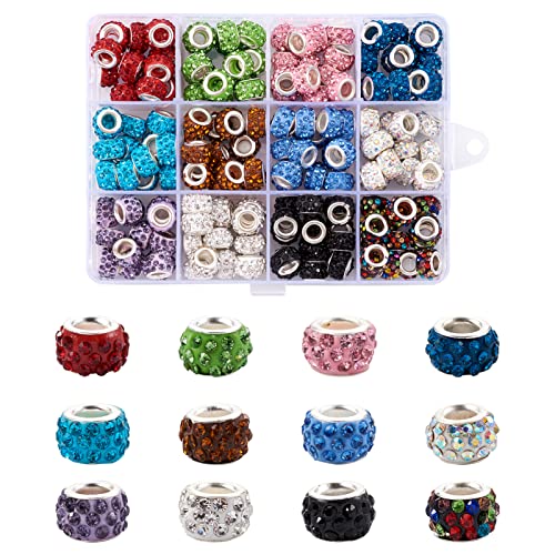 PandaHall 180 Stück Kristall-Strasssteine, europäische Perlen, 12 Farben, großes Loch, Rondelle-Abstandshalter, lose Perlen mit silberfarbenem Kern, passend für europäische PandaHall 180 Stück Kristall-Strasssteine, europäische Perlen, 12 Farben, großes Loch, Rondelle-Abstandshalter, lose Perlen mit silberfarbenem Kern, passend für europäische von PH PandaHall