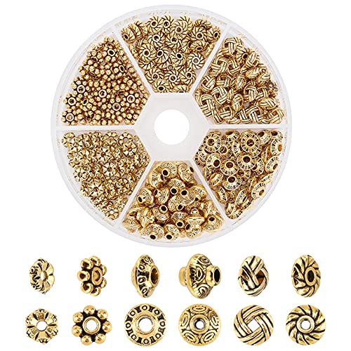 PandaHall 1Box Über 300pcs Antique Golden Tibetischen Stil Spacer Perlen Schmuckzubehör Zubehör für Armband Halskette Schmuckherstellung (5.5~6.5x2~7.5mm, Bohrung: 1~2mm) von PandaHall