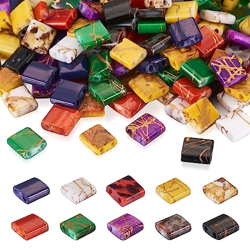 PandaHall 200 Stück 2-Loch-Glasperlen, 10 Farben, quadratische Glas-Trägerperlen, blickdicht, halbe Tila-Perlen für mehrsträngige Schmuck-Armband, Handwerk, 200 Stück von PH PandaHall