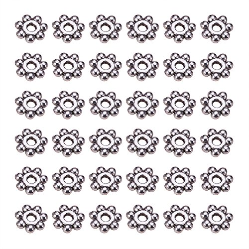 PandaHall 200pcs Tibetische Blume Abstandhalter Perlen 4mm Antik Silber Legierung Metall Schmuck Abstandhalter Mini Schneeflocke Lose Perlen für Armband Halskette Ohrring Schmuck Herstellung von PandaHall