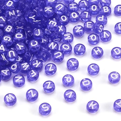 PandaHall Transparente Acryl-Alphabet-Perlen, 7 mm, flache runde Münze A-Z, Buchstaben-Abstandhalter, lose Perlen, gemischte Anfangsbuchstaben, Perlen für Schmuckherstellung, Flieder, 200 Stück von PandaHall