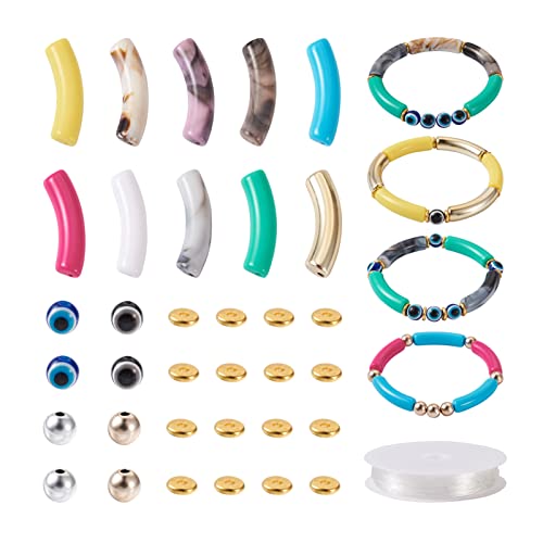 PandaHall 200Pcs Curved Tube Beads for Bracelets Making Acrylic Bamboo Tube Noodle Beads Evil Eye Resin Beads Brass Spacer Elastic Strings Jewelry Accessories von PandaHall