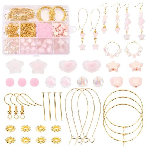 PandaHall 247 Teiliges Set Zum Herstellen von Rosafarbenen Ohrringen Ohrring Herstellungszubehör Mit Acryl Rosa Perlen Ohrringhaken Für 30 Paar Ohrringe Schmuckherstellungsset Für Perlenohrringe von PH PandaHall