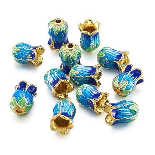 PandaHall 25 Stück Blumen Emaille Perlenkappe vergoldet blau Blumen Emaille Perlen Blumen Blumen Blumen Metall Abstandshalter Perlen Endkappen für Armband Ohrring Schmuckherstellung von PH PandaHall