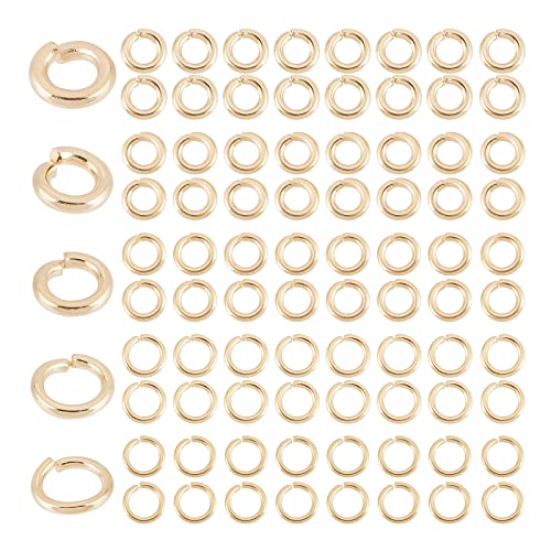 PandaHall 250 Stück 18K Vergoldete Offene Biegeringe, 5 Größe Ringe Verbindungsstücke Charms 18/19/20 Gauge Goldene Kleine Schmuck-O-Ringe Für Ohrring-Halsketten-Armband-Schmuck-Schlüsselanhänger von PH PandaHall