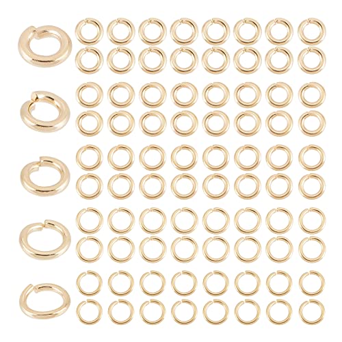 PandaHall 250 Stück 18K Vergoldete Offene Biegeringe, 5 Größe Ringe Verbindungsstücke Charms 18/19/20 Gauge Goldene Kleine Schmuck-O-Ringe Für Ohrring-Halsketten-Armband-Schmuck-Schlüsselanhänger von PH PandaHall