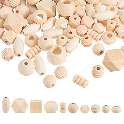 PandaHall 250g Verschiedene Natürliche Holzperlen Round & Cube & Polygon & Rondelle & Oval & Column Spacer Beads Unvollendete Lose Holzperlen Für Die Schmuckherstellung von Armbandketten von PH PandaHall
