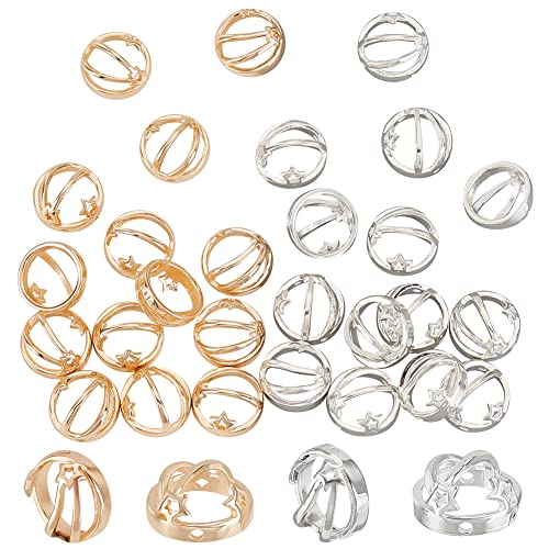 PandaHall 28 runde Perlenrahmen Gold Silber Spacer Perlen Kreis Rahmen Charms Messing Perlen Rahmen Mit Stern Doppelloch Perlen Charms Für Schmuck Armband Halskette Ohrring Herstellung Für 8mm Perlen von PH PandaHall