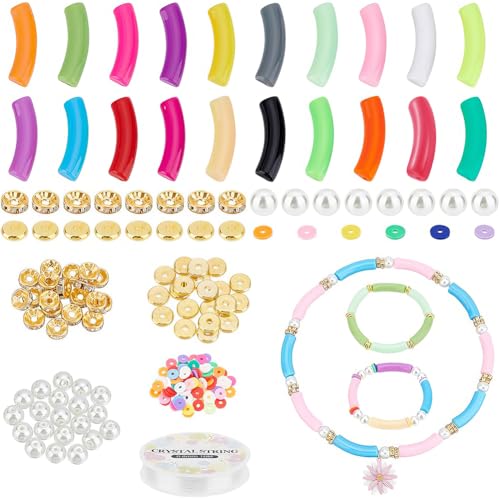 PandaHall 282pcs Acrylrohr Bambusperlen Für Armreif Gebogene Rohrperlen Elastischer Faden Messing-Distanzperlen Für Trendige DIY-Schmuckherstellung Kit Armbänder Halskette von PH PandaHall