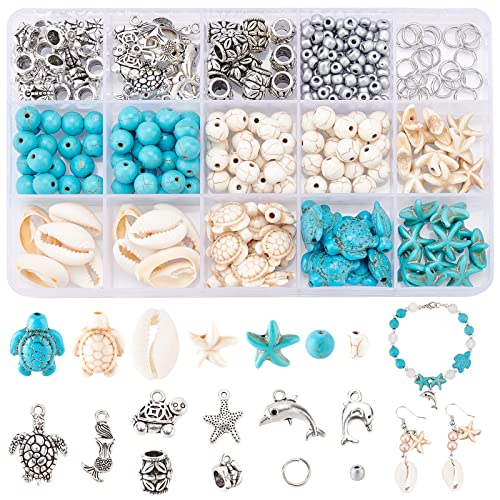 PandaHall 292pcs Ocean Schmuckherstellungsset, Sommer Strand Perlen Charms Mit Schildkröten Meerjungfrau Delphin Seestern Legierungs Meer Anhängern Für Geschenk Halsketten Fußkettchen Bastel von PH PandaHall