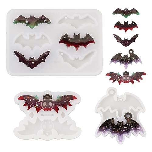 PandaHall Halloween-Harzformen, Fledermaus-Anhänger, Silikonformen, Epoxidharz, Gießformen für UV-Harz, Schmuckherstellung, Schlüsselanhänger, Basteln, 3 Stück von PH PandaHall
