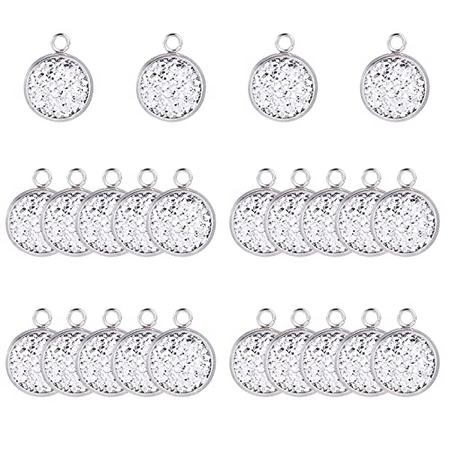 PandaHall 30 Stück 12mm 304 Edelstahl Kreis Anhänger Trays Connector Charms mit 30 Stück 12mm Harz Cabochons für die Herstellung von DIY Schmuckherstellung von PH PandaHall