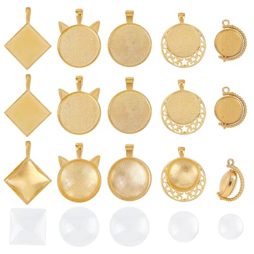 PandaHall 30 Stück 5 Stil Lünette Anhänger Schalen Cabochon Anhänger Fassung mit 30 Stück transparenten Glas-Cabochons klare Cabochons Fliesen für Schmuckherstellung von PH PandaHall