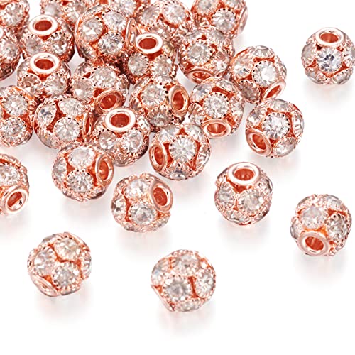 PandaHall Messing-Kristall-Strassperlen, 12 mm, Rotgold, Güteklasse A, großes Loch, Rondelle-Charm-Abstandshalter, lose Perlen für Armbänder, Halsketten, Ohrringe, Bastelarbeiten, 30 Stück von PH PandaHall