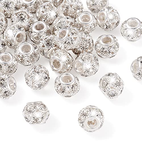 PandaHall Messing-Kristall-Strassperlen, 12 mm, Silberfarben, Güteklasse A, großes Loch, Rondelle-Charm-Abstandshalter, lose Perlen für Armbänder, Halsketten, Ohrringe, Bastelarbeiten, 30 Stück von PH PandaHall
