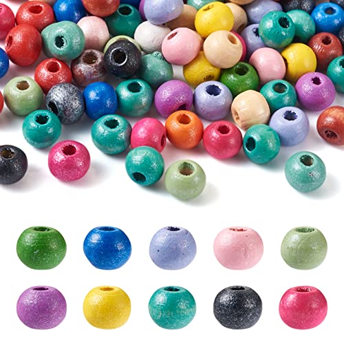 PandaHall 300 Stück bunte runde Holzperlen, 6 mm, Makramee, großes Loch, Holzkugeln, Abstandshalter, lose Perlen mit 2 ~ 3 mm Loch, für Bastelarbeiten, Schmuck, Armband, Halskettenherstellung von PH PandaHall