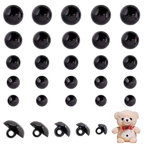 PandaHall 300 schwarze Knöpfe Für Bastelaugen, 5 Größe Tieraugen Runde Gewölbte Knöpfe Schwarze Pilzaugen Nähen Ösenknopf Solide Augen Für Häkelpuppen Plüschtiere Kleidungsherstellung von PH PandaHall