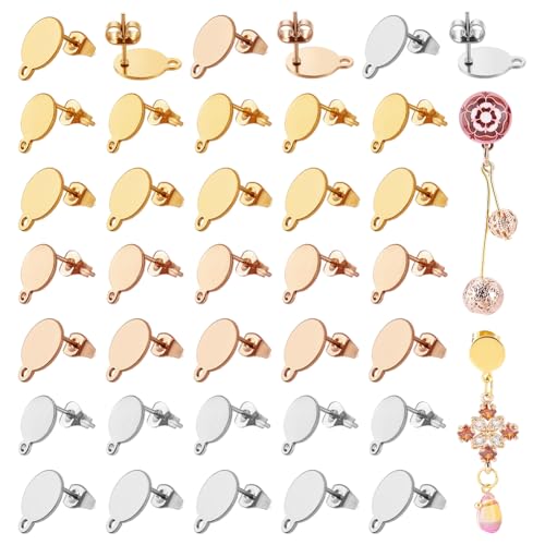 PandaHall 36 Sets 304 Edelstahl Ohrstecker Mit Schlaufe Flache Runde Ohrstecker Ohrstecker Kugelpfosten Mit Schmetterling Ohrring Rücken Für DIY Ohrring Machen Ergebnisse, Golden/Roségold/Edelstahl von PandaHall