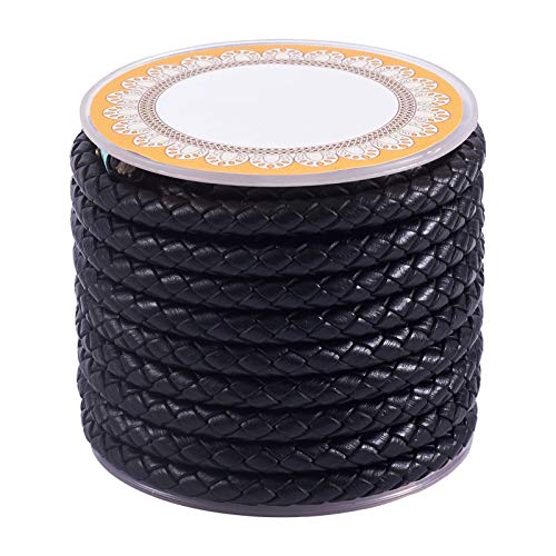 PandaHall 4 Meter 5mm geflochtene Lederschnur Schwarz Runde echte Lederschnur für DIY Armband Halskette Schmuckherstellung von PH PandaHall