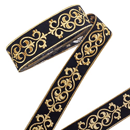 PH PandaHall 4 Yards Schwarzes Jacquardband, 4.6 cm Breiter Heißklebender Blumenmuster-Besatz, Bestickter Spitzenbesatz, Gewebtes Band, Stoff, Fransen für faschingskostüme karneval kostüm damen männer von PH PandaHall