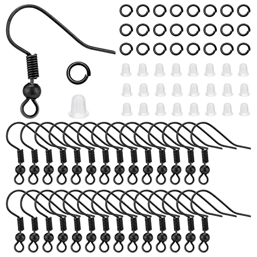 Pandahall 400 Stück Schwarzes Hypoallergenes Ohrring Haken Ohrring Kit Mit Horizontalen Schlaufen Mit Biegeringen Und Kunststoff Ohrmuttern Ohrring Verbindungen Für DIY Schmuckherstellung Zubehör von PH PandaHall