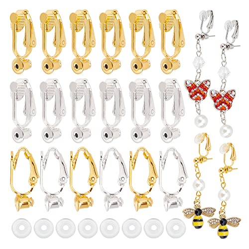 PandaHall 40pcs Ohrclip-Konverter, Ohrringclips aus Messing Nicht Durchbohrt mit Vertikalen Schlaufen und 40 Stück Komfort-TPE-Kunststoffpolstern für Herstellung von Ohrringschmuck, Platin/Golden von PH PandaHall