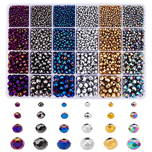 PandaHall 4350 Stück Galvanisierte Rondelle-Glasperlen, 24 Stil Facettierte Transparente Abstandshalter Lose Perlen Helle Handwerksperlen Masse Für DIY Armbänder Halskette Schmuckherstellung von PH PandaHall