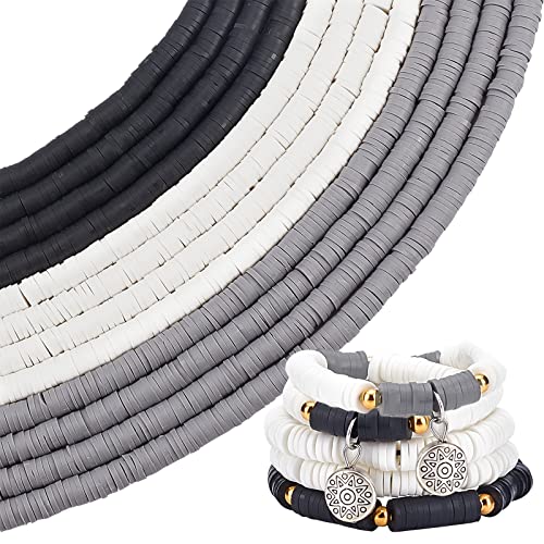 PandaHall 4560pcs 6mm Polymer-Ton-Perlen 3 Farben Neutrale Heishi Tonperlen Vinyl Disc Perlen Flache Runde Lose Perlen Für Männer Hawaiian Ohrring Halsband Fußkettchen Armband Halskette 2 mm Loch von PH PandaHall