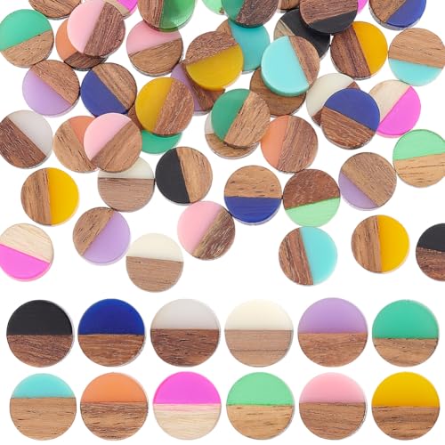 PandaHall 48 Stück 12 Farben Geometric Resin Cabochons, 10mm Flache Runde Geometrische Rhombus Holzharz Cabochons Vintage Harz Holz Statement Für Halskette Ohrring Schmuck Fundstücke von PH PandaHall